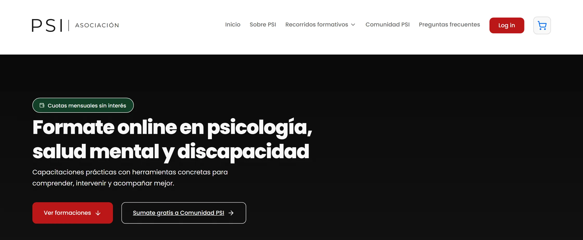 Captura del sitio de Asociación PSI